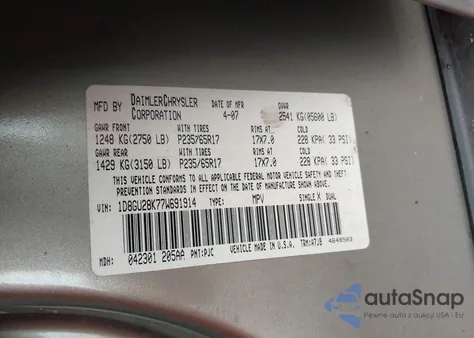 2007 Dodge Nitro Sxt из США, поврежденный, VIN 1D8GU28K77W691914